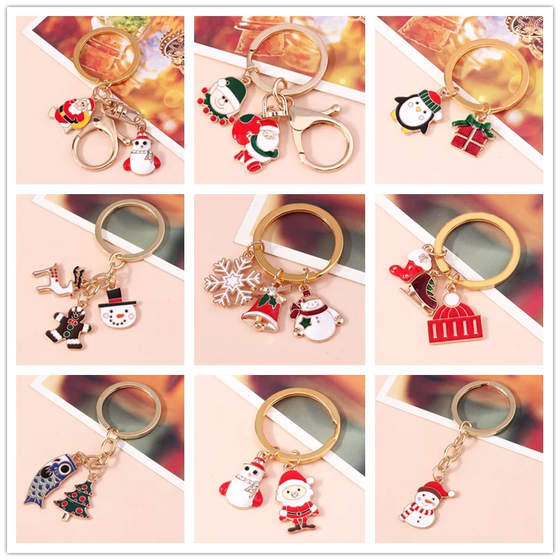 

100 styles 2022 Christmas Keychain Cute Santa Claus Snowman Tree Deer Penguin Gingerbread Key chains Keyring Bag Car Key Holder