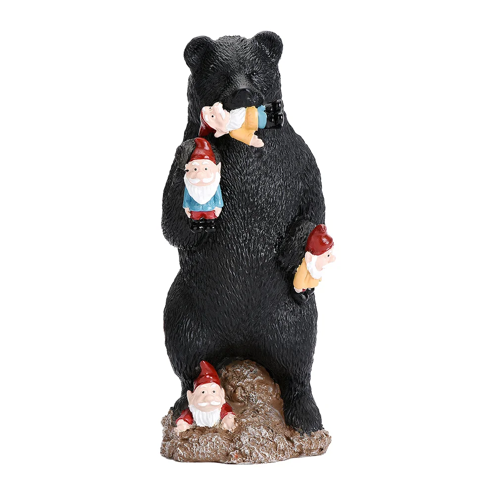 

Black Bear Spirit Ornament Lawn Gnome Sculpture Outdoor Garden Statue Eating Elf Decoration Gnomes Figurine