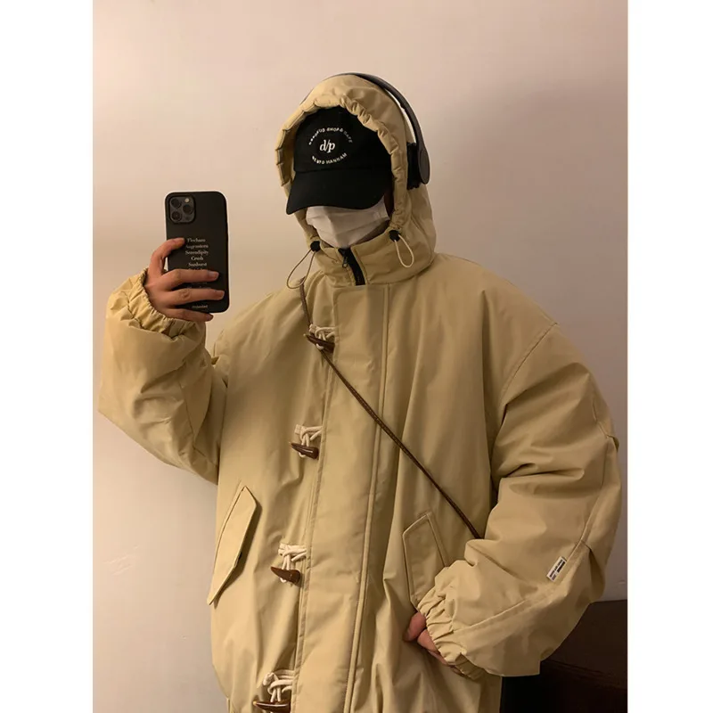 Winter Jacket Men Warm Fashion Retro Thicken Hooded Jacket Men Streetwear Korean Loose Oversize Thick Short Coat Mens Parker