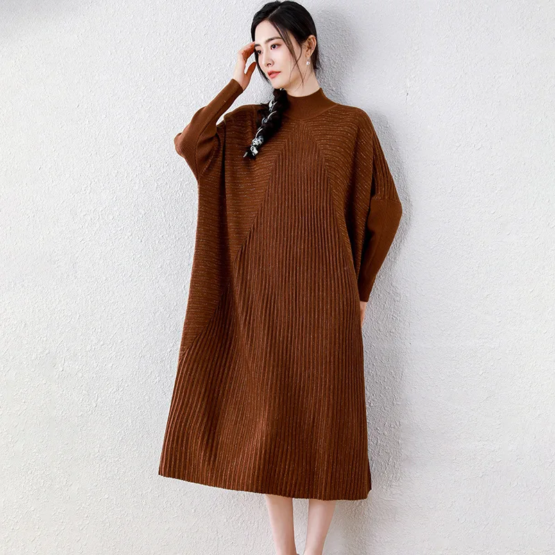 

SuperAen Autumn and Winter 2022 New Long Woolen Dress Loose Sweater Dress Long Knitted Dress for Women