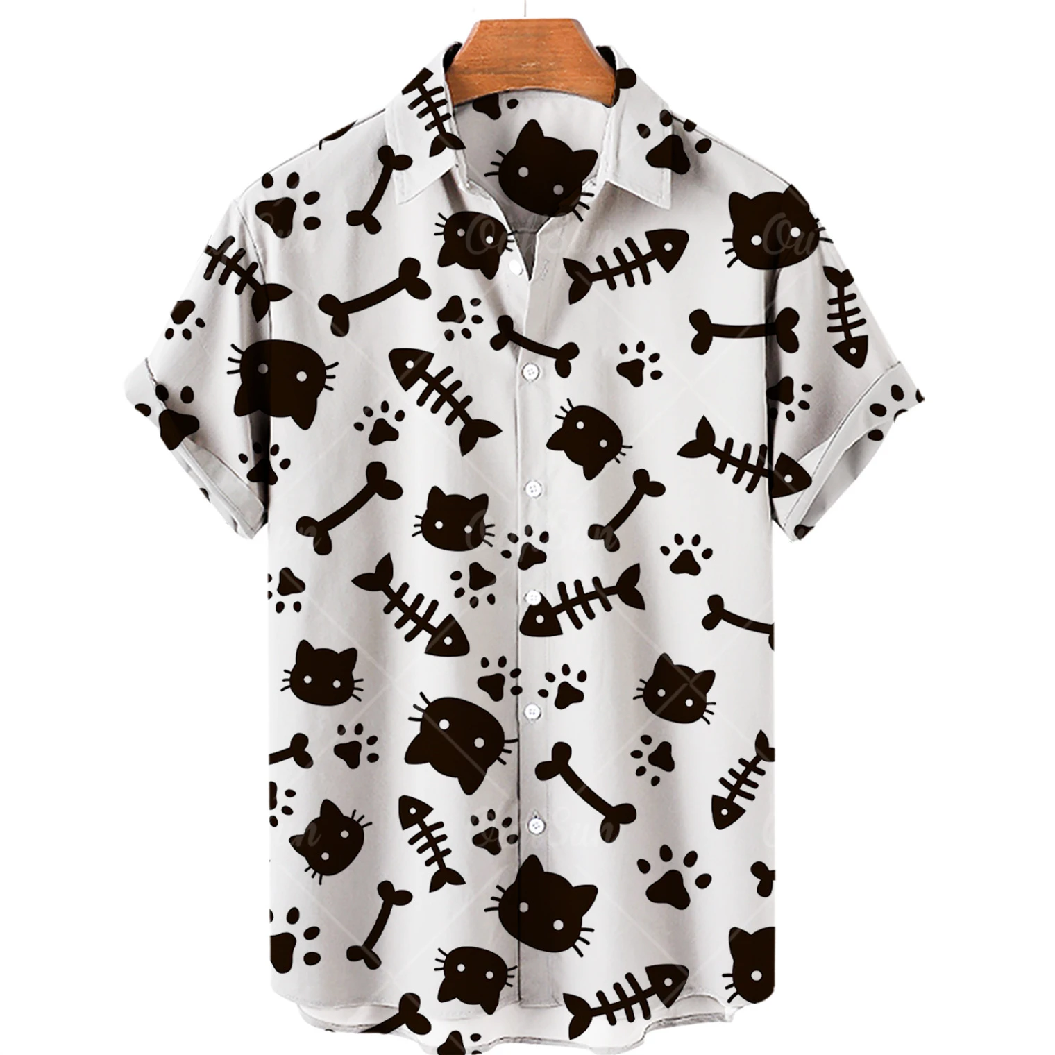 

Cat Print Hawaiian Shirt Men Women Summer Casual Top Plus Size Loose Simple Single Breasted Buttons 5xl