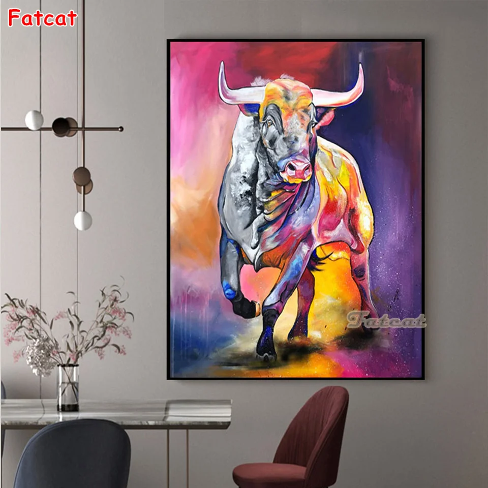 

Алмазная живопись «сделай сам», яркая квадратная круглая Алмазная мозаика бычьего цвета, алмазная вышивка, домашний декор, новогодний пода...