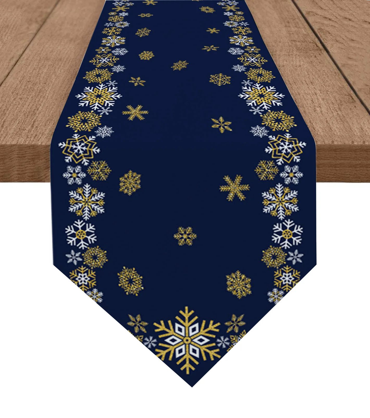 

Christmas Winter Snow Blue Gold Christmas Home Decor Table Runner Wedding Decoration Tablecloth Kitchen Table Runners