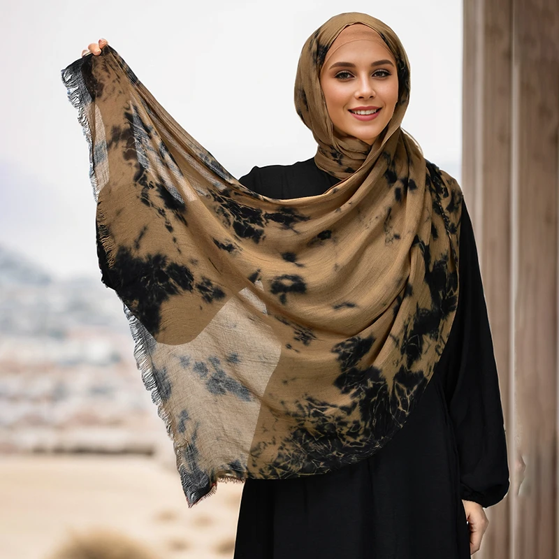 Окрашенный вручную мусульманский модальный хиджаб премиум-класса хлопковая