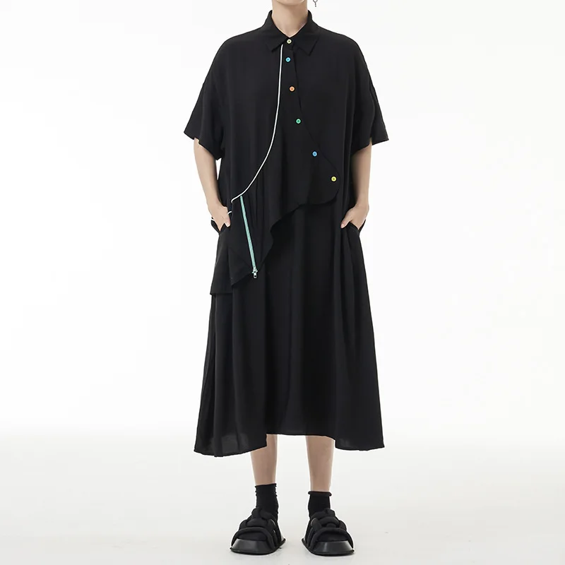 

Женское платье-рубашка на молнии, Свободное длинное платье большого размера на пуговицах с коротким рукавом, модель 2023 в Корейском стиле на ...