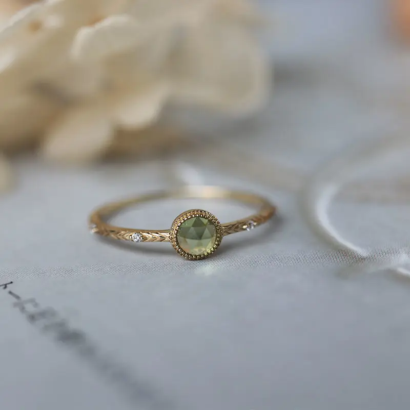 

925 Sterling Silver Plated 14K Gold Inlaid Green Zircon Ring French Retro Simple Design Fashion Trendy Jewelry Gift for Women