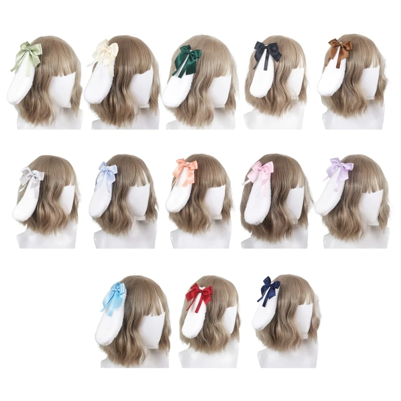 

Anime Bunny Ears Ribbon Bow Hairpins Cute Plush Rabbit Cosplay Hair Clips