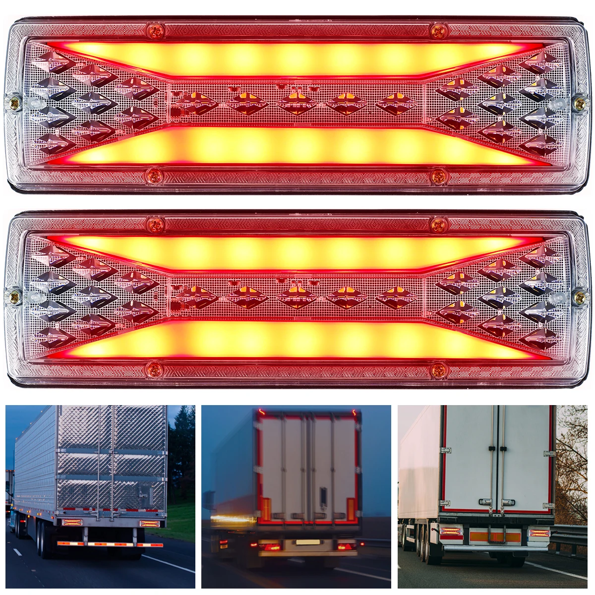 

2Pcs LED Trailer Lights Rear Tail Lights 12V Indicator Stop Light Stop Brake Turn Trailer Light Durable IP67 Waterproof Clear