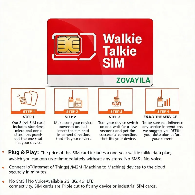Фото Сим-карта для раций, без контракта, 2G/3G, 3 размера SIM, 300 МБ/30 дней для M2M PTT раций BQ-889, ZOVAGOLO AFRICA №3