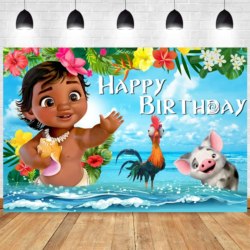 

Baby Moana Backdrop Sea Animal Girl Personalize Happy Birthday Party Custom Photobooth Background Studio Props Decoration Banner