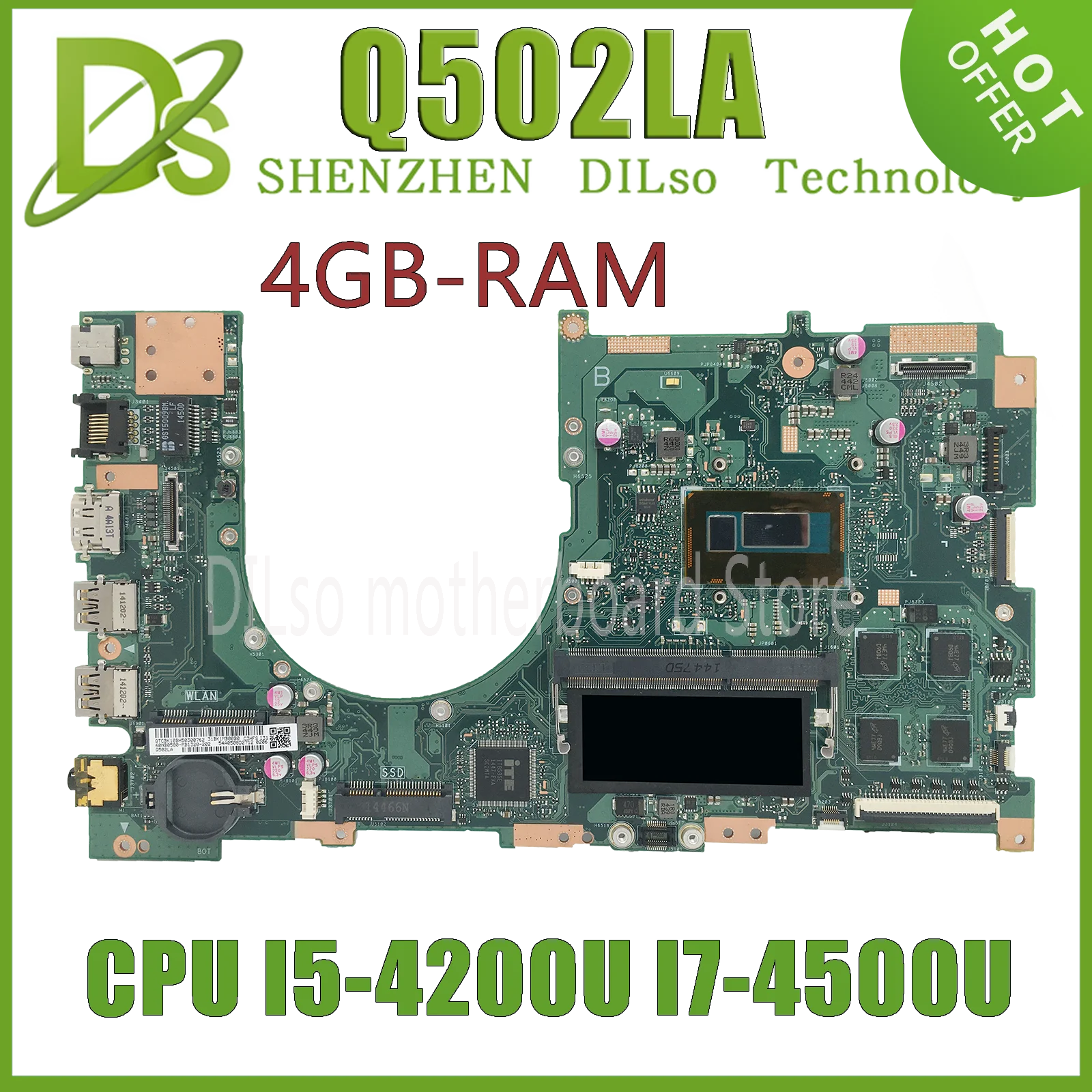 

KEFU Q502LA Mainboard For ASUS Q502LAB Q502LA Q502L Laptop Motherboard W/ I5-4200U I7-4500U 4GB-RAM 100% Working Well