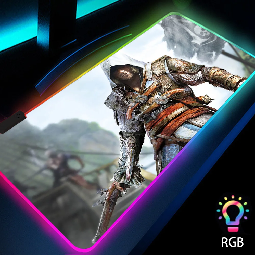 

Assassins Creed Office Protection Pc Mouse Pad Mat Computer Table Backlit Desk Anime RGB Carpet for Desktop LED Gaming Keyboard