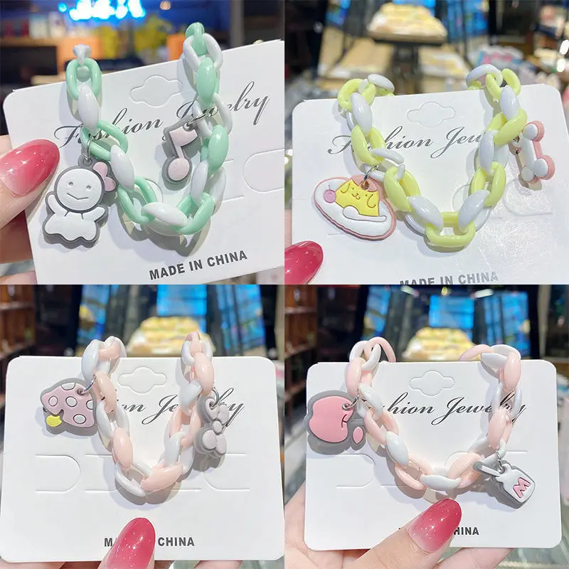 

Resin Thick Chains Hip Hop Bracelets for Girls Women Ladies Harajuku Cute BFF Girlfriends Pendant Gifts Pulseras Mujer Moda 2022