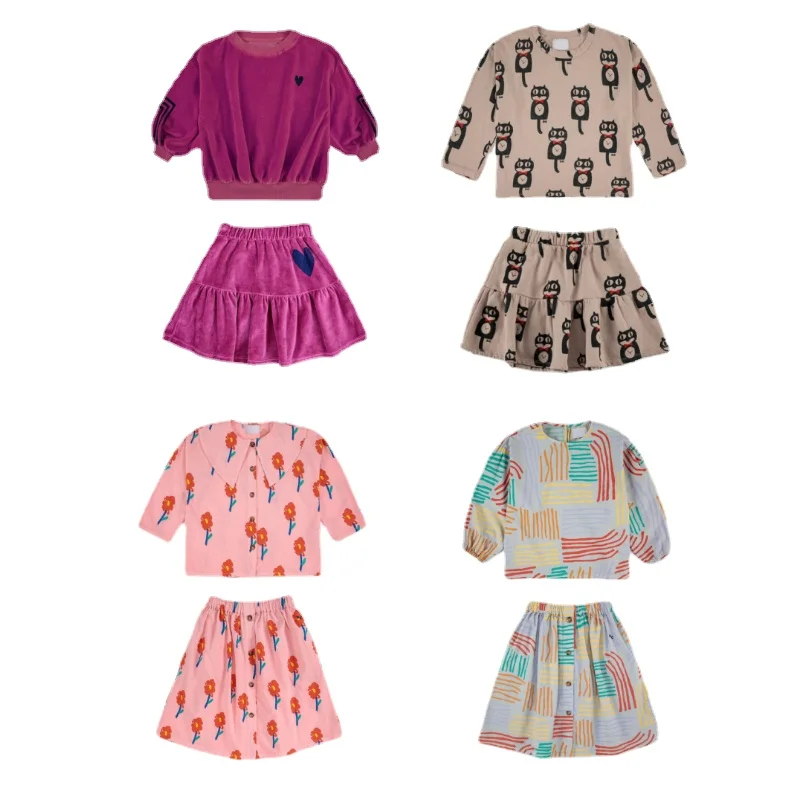 

Girls Skirt Set 2022BC Children's Cute Print Blouse Skirt Casual Long Sleeve T-Shirt Two Piece Set