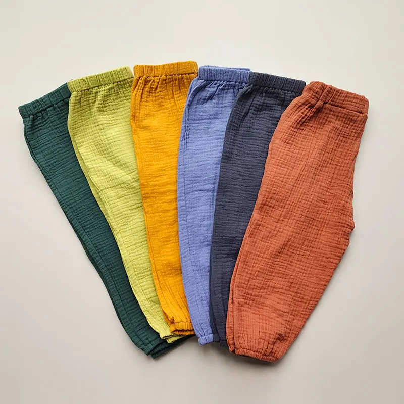 

2023 Kids Pants Boys Girls Solid Color Loose Trousers Summer Anti-mosquito Pants for Children Cotton Linen Bloomers Casual Pants