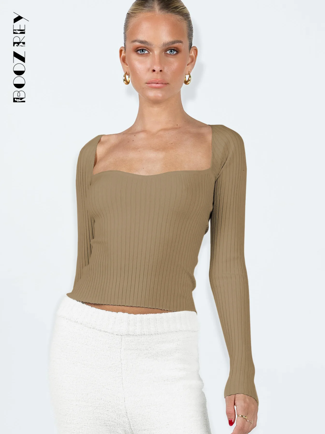 

BoozRey Solid Knitwear U Neck Long Sleeve Top 2023 Summer Sexy Slim Y2K An Overlay Street Currents Pastiche Underlay Tight Top