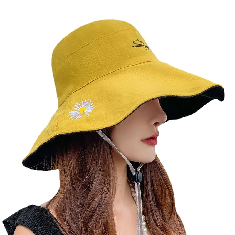 

Double-sided Small Daisy Fisherman's Hat Female Summer Japanese Cover Face Sun Big Brim Sun Protection Hat