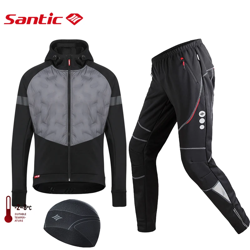 

Santic Men's Winter Cycling Suit Keep Warm Sportswear Fleece Bicycle Jacket Sets Windproof Reflective MTB Road Bike Long Pants