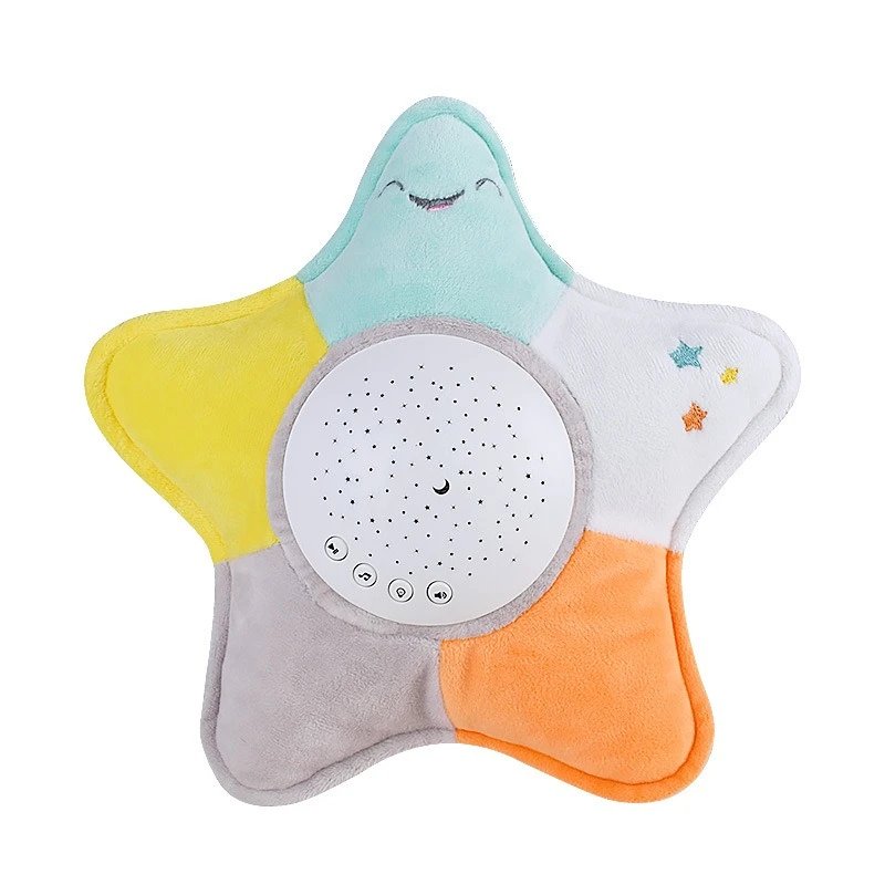

Hot selling baby sleeping five pointed star projection lamp star sky Baby Soothing luminous music plush toy