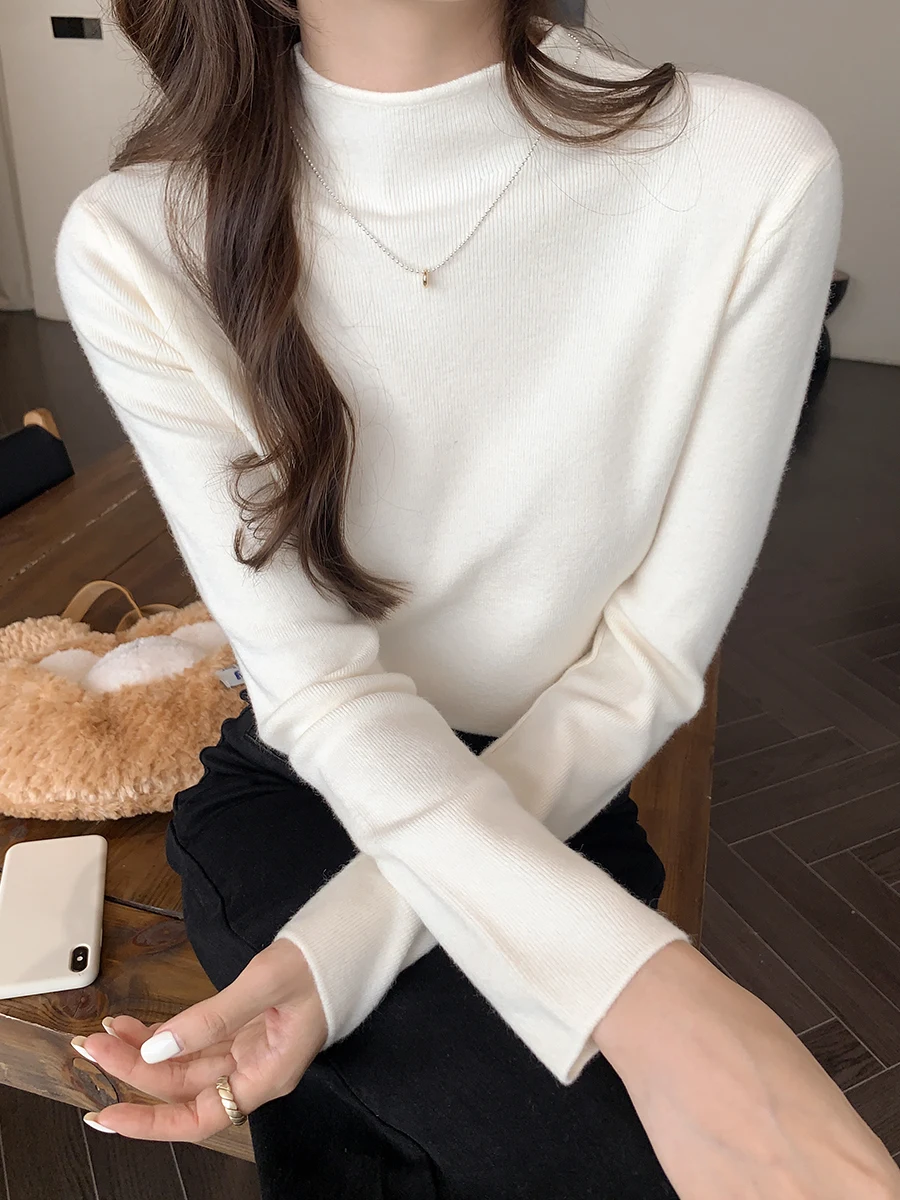 Абрикосовая полувысокая шея одна норковая бархатная трикотажная рубашка