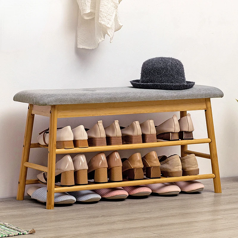

Multifunctional Shoe Rack Double Storage Shoe Cupboards Comfortable Soft Bag Storage Cabinets Natural Bamboo Furniture For Home