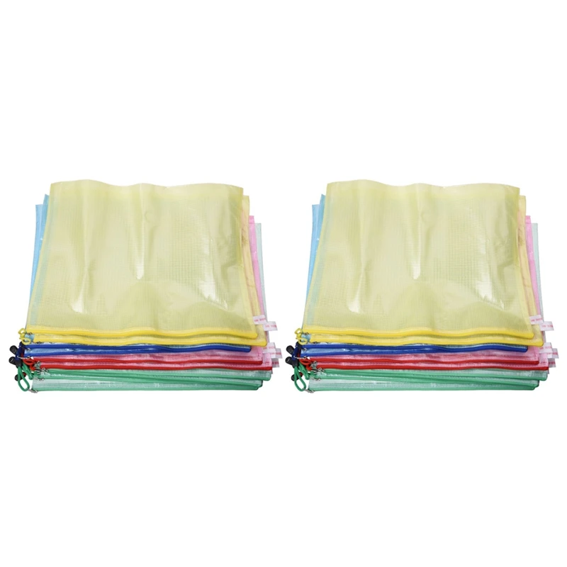 

20 Pcs Netting Surface A3 Document File Holder Zipper Bag Multicolor