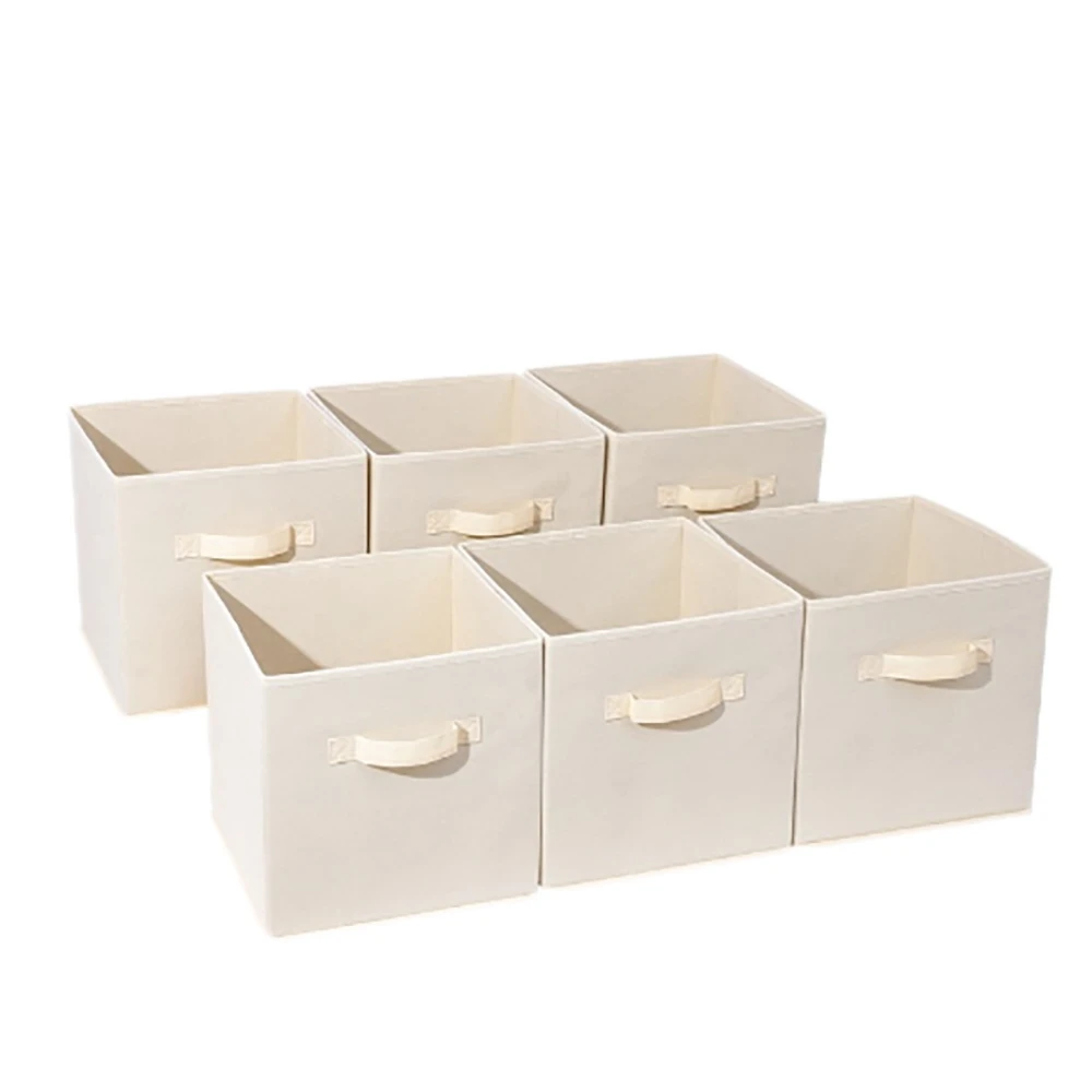 

Collapsible Fabric Storage Cubes Organizer with Handles, Beige - Pack of 6