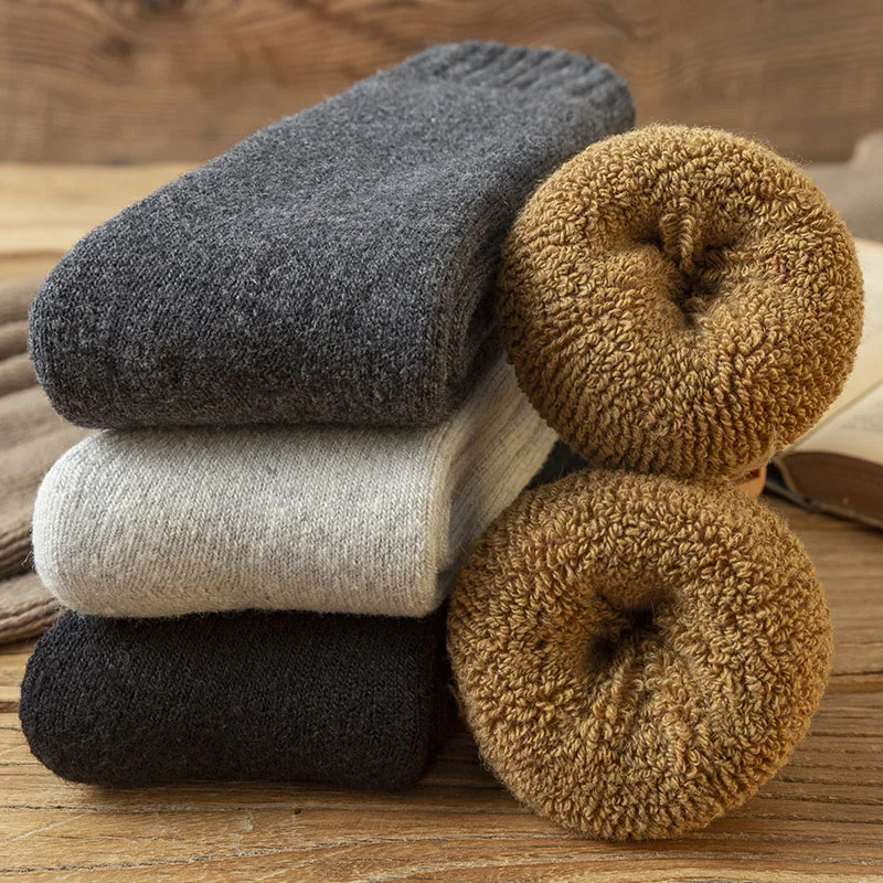 Men's Socks Winter Thick Warm Wool Socks Harajuku Retro Business Casual Cashmere Long Socks 3 Pair