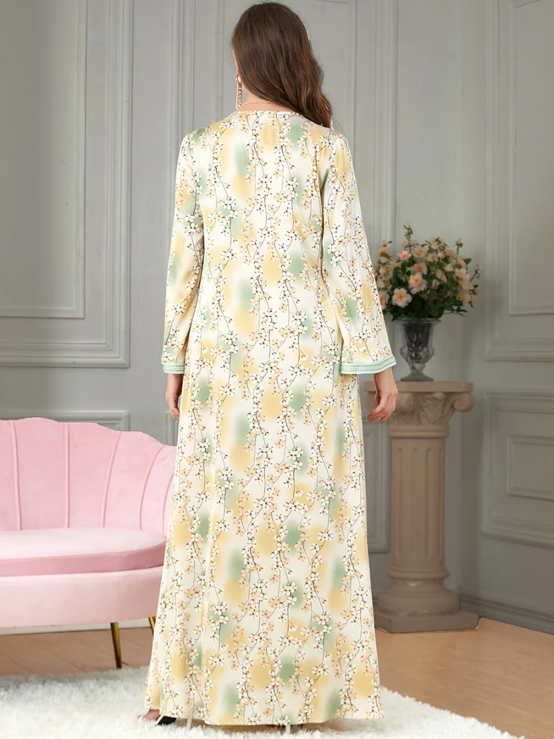 Autumn Morocco Dress Muslim Women Abaya India Floral Print Abayas Dubai Turkey Party Dresses Kaftan Robe Longue Vestidos Largos