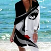 

Summer vintage portrait Print Long four ways stretch beach Shirtwaist Shirtwaist button-pleated tunic long sleeves