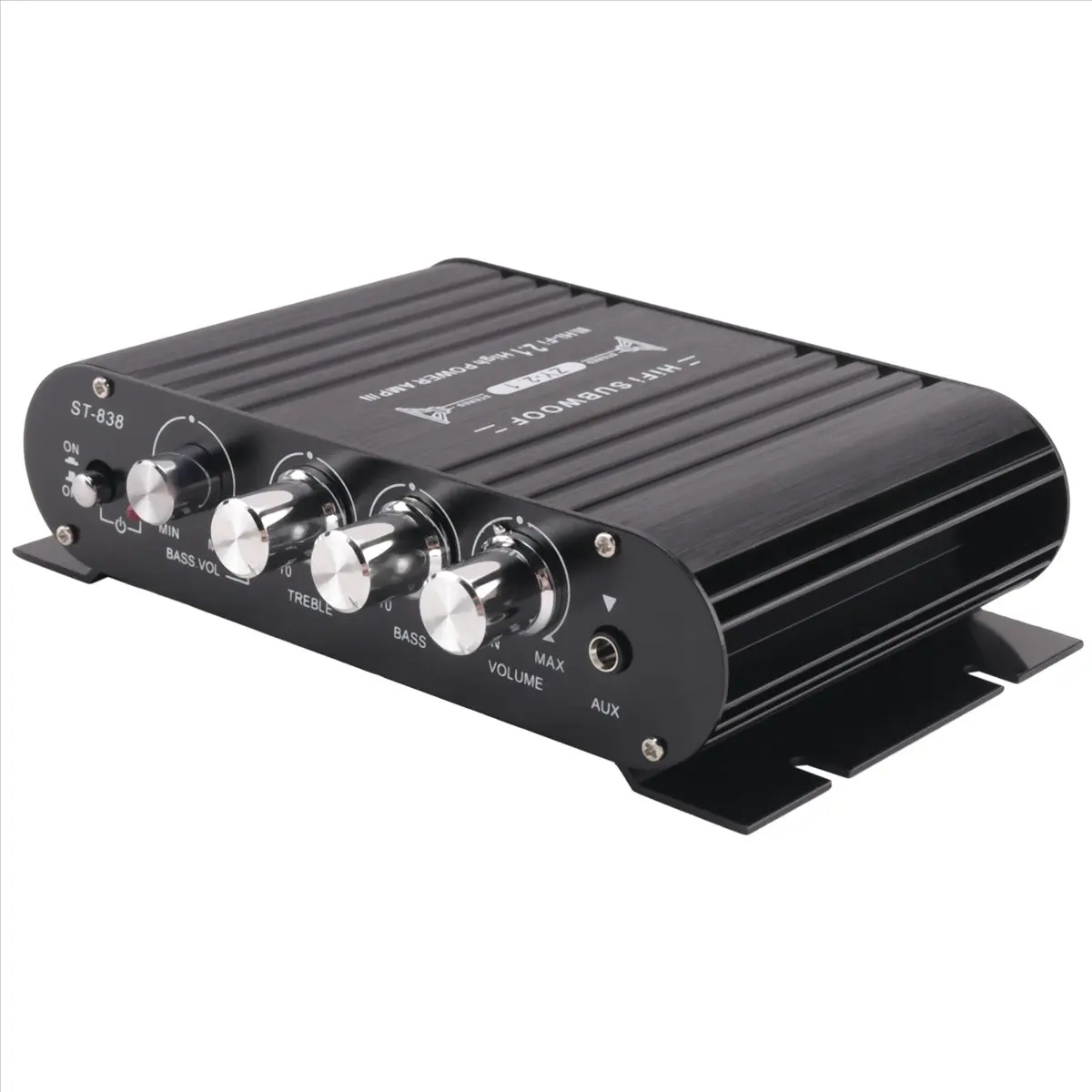 Фото T81C! Автомобильный Hi-Fi усилитель ST-838 2.1 канала, мини-усилитель MP3 с AUX-входом, регулировкой высоких и низких частот, Super Bass, 20Вт x 2 + 40Вт №3