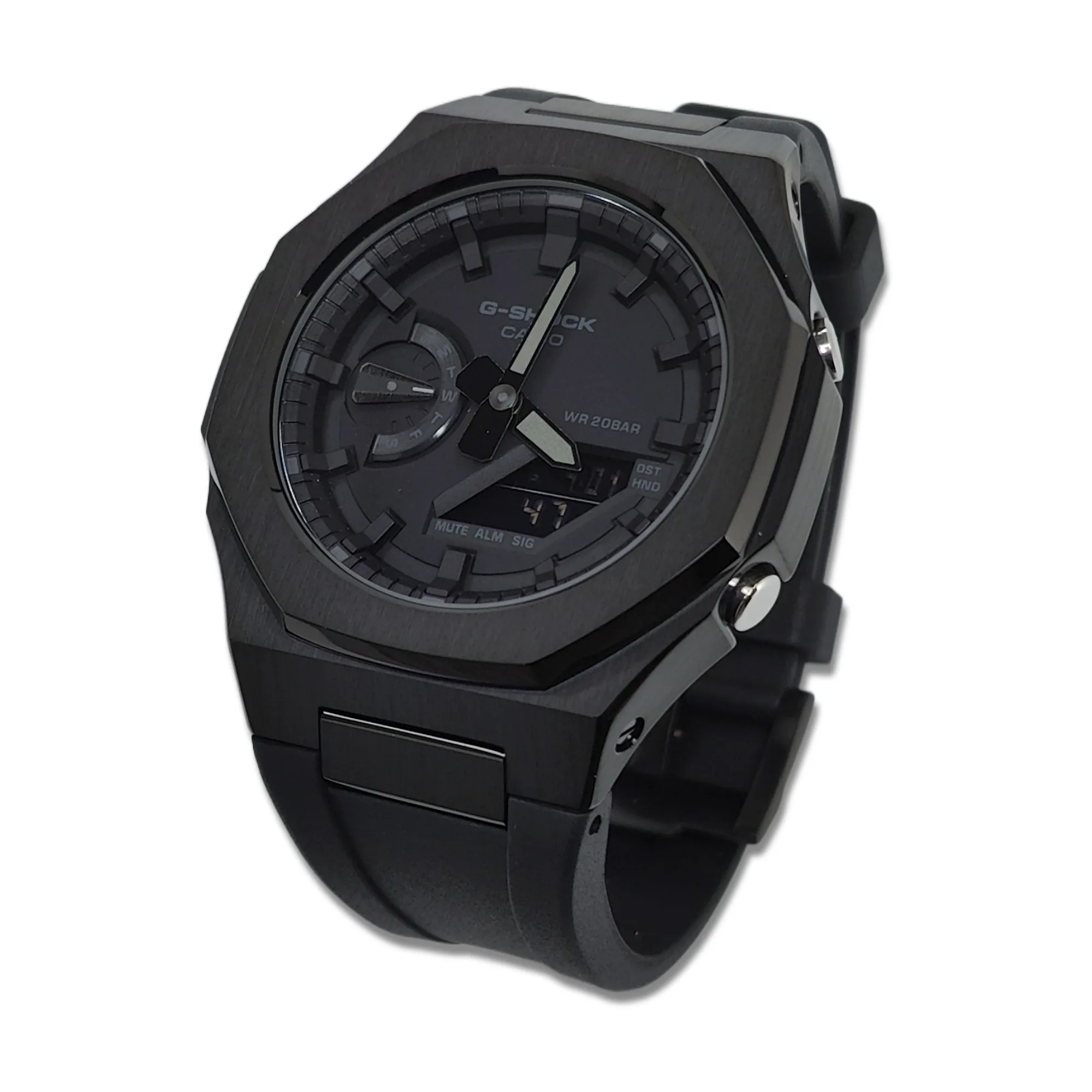 Hontao GA2100 Casioak 5th Gen, черные часы из нержавеющей стали, флюорорезиновый ремешок для Casio G Shock чехол/B2100/2110