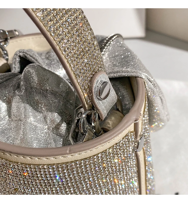 Crystal Shiny Full Rhinestones Diamond Bucket Bag Women's Fashion Handbag Evening Clutch Purse Bling Bag Shoulder Messenger Bag