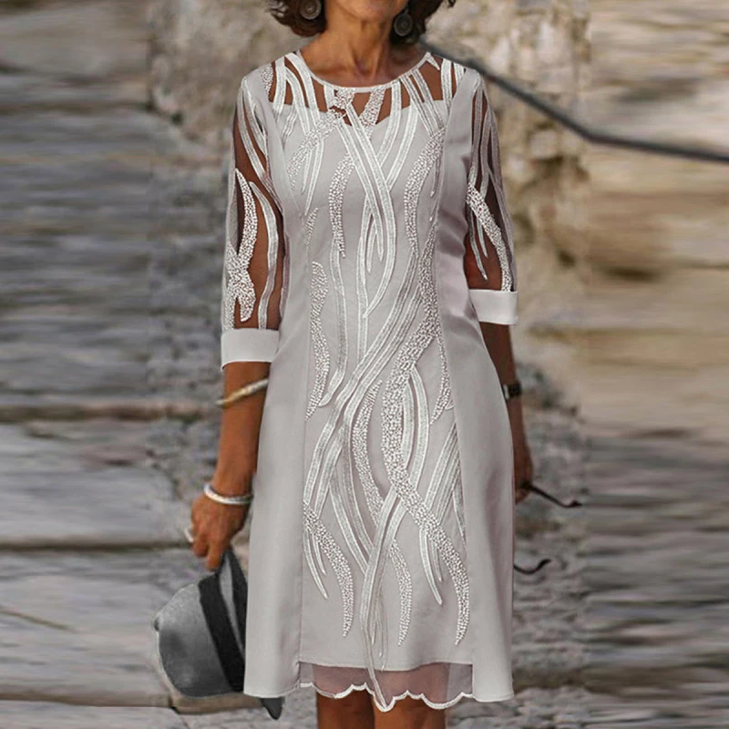 

Женское кружевное платье с круглым вырезом, с рукавом 2022