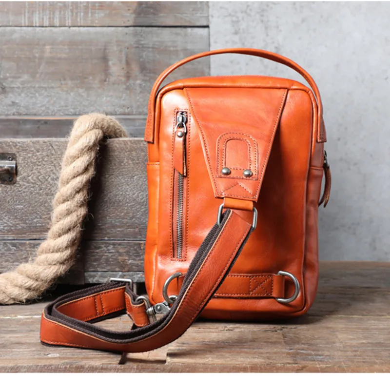 Fashion luxury natural real cowhide men's dailyoutdoor chest bag leisure weekend genuine leather orange portable messenger bag