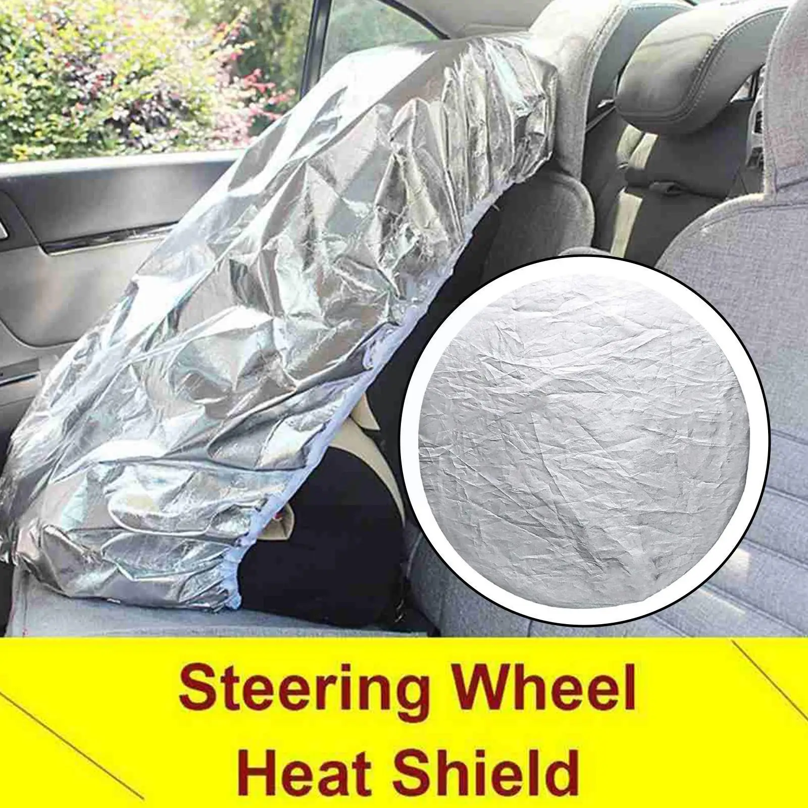 

38cm Car Steering Wheel Sunshade Auto Side Window Shade Wheel Cover Insulation Cloth Silver Coated Steering Sunscreen Shade F8v2