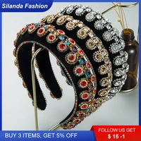 Silanda Fashion Women's Headband Korean Colored Glass Drill Crystal Setted Hair Band Heavy Craft Handmade Sponge Hair Ornaments