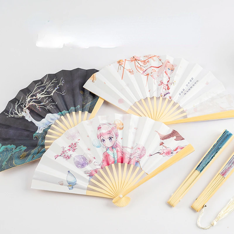 

Мини складной бамбуковый женский веер ручной работы в стиле аниме китайский маленький складной веер для детей милый мультяшный бумажный веер для свадьбы веер