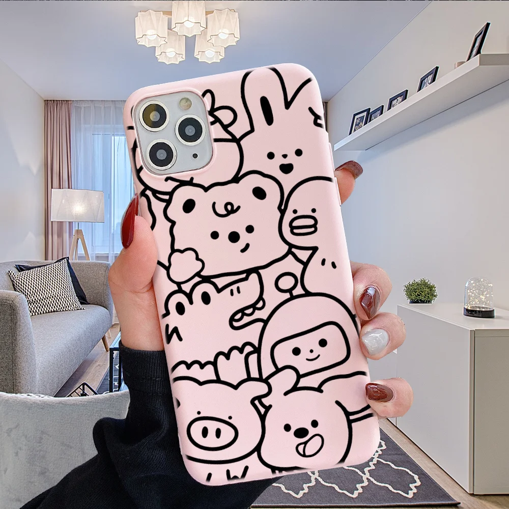 

Cute Pattern Phone Case for iPhone 12 13 pro max mini 11 13 pro XS MAX 8 7 6 6S Plus X XR Red matte non-slip 13 pro phone covers