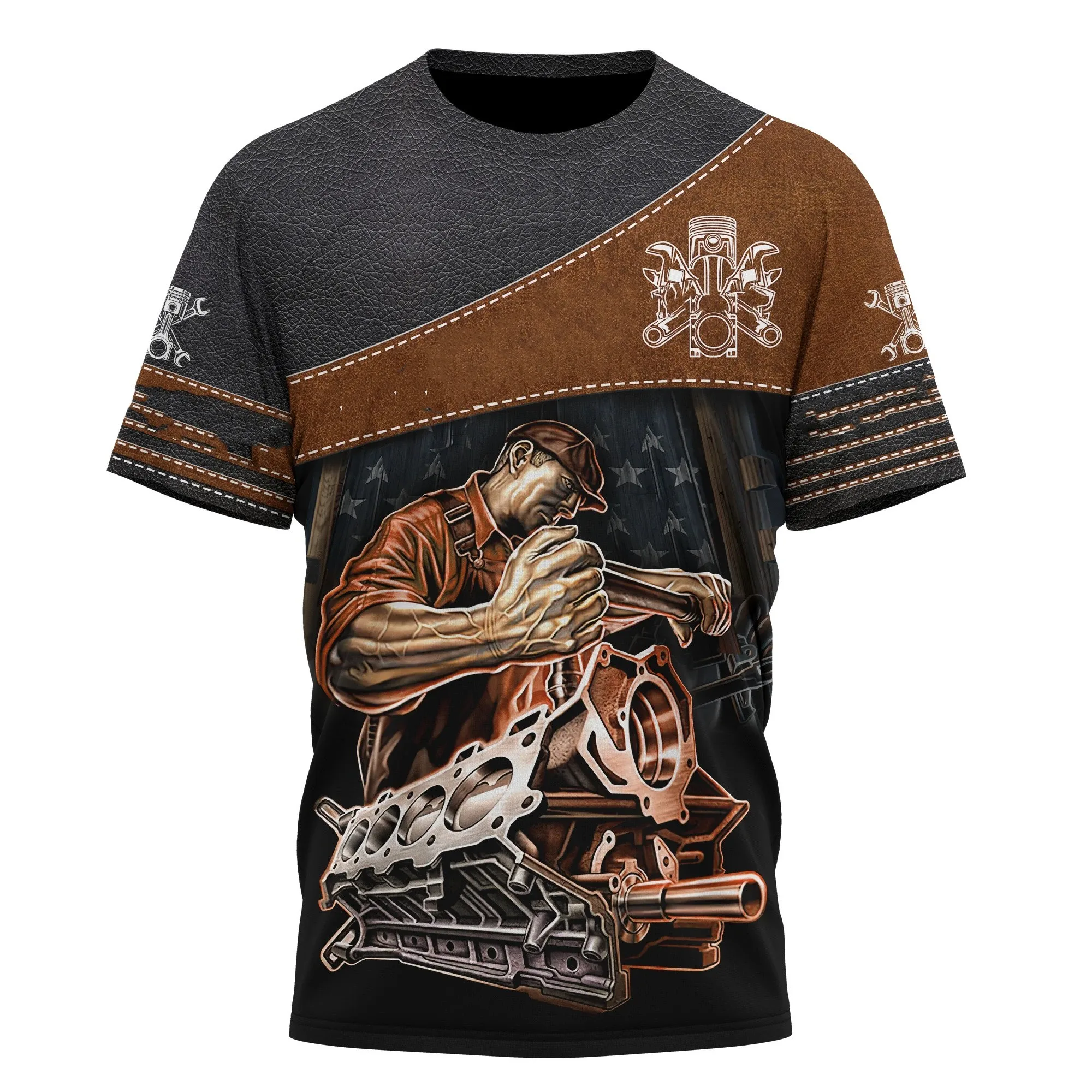 

2023 Men'S T-Shirt Metal Tool Pattern Printed Short Sleeve Loose Oversized T Shirt Summer Daily Casual Male Tops Men'S Clothing