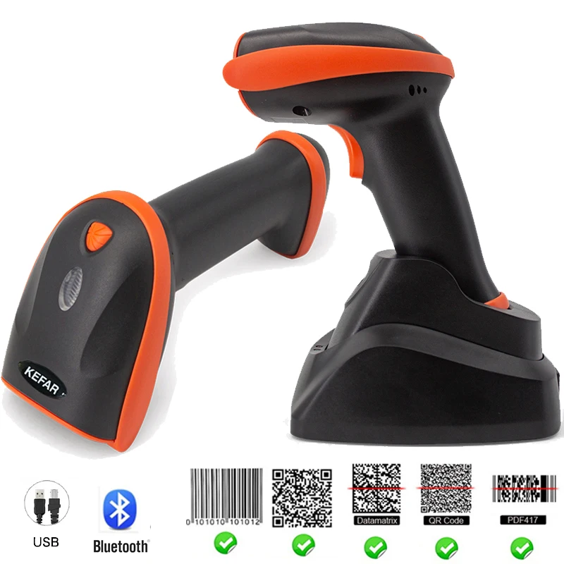 

KEFAR Bluetooth 2D Barcode Scanner 32bit Wired and Wireless QR Bar Code Reader Charge Base for Android iOS Logistic Supermarket
