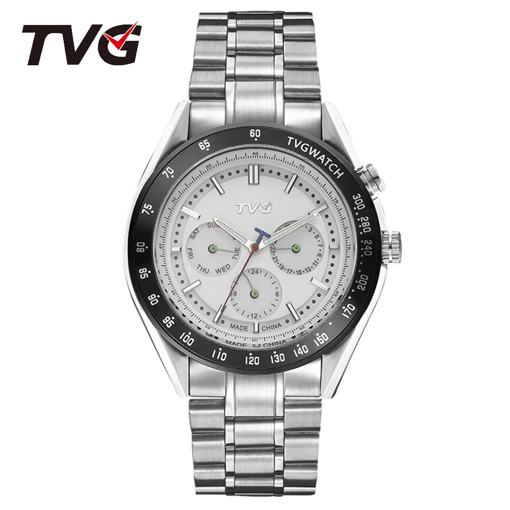 Часы TVG Мужские кварцевые из нержавеющей стали Роскошные водонепроницаемые с