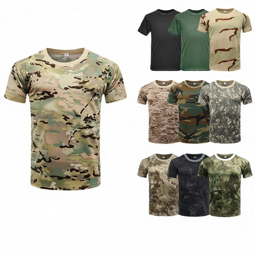 Фото Футболка с коротким рукавом в камуфляжном дизайне для мужчин Lisen Tactical Gear, дышащая спортивная одежда для тренажерного зала, бега, фитнеса, походов и активного отдыха. №4