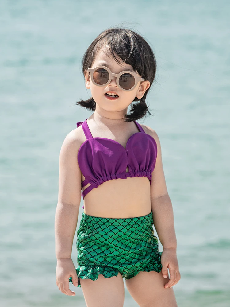 

Girls Swimsuit Mermaid Shape Swimwear Cute Shell Tube Top Sweet Baby Summer Soft Swimwear