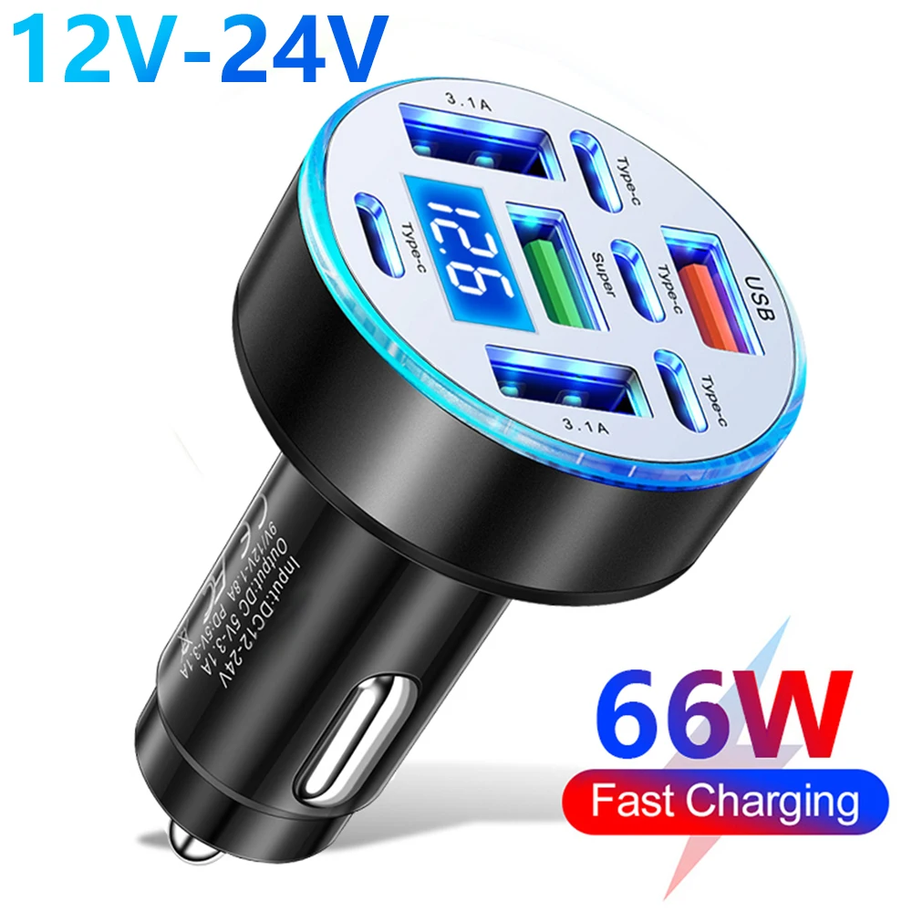 Фото Автомобильное зарядное устройство на 8 портов с быстрой зарядкой PD 3.1A USB-C, адаптер для зарядки мобильных телефонов с регулировкой напряжения, совместимый с iPhone, Samsung, Huawei, Xiaomi №1