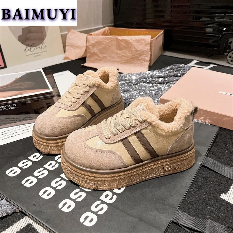 Женские кроссовки на плоской платформе повседневные зимние меховые теплые