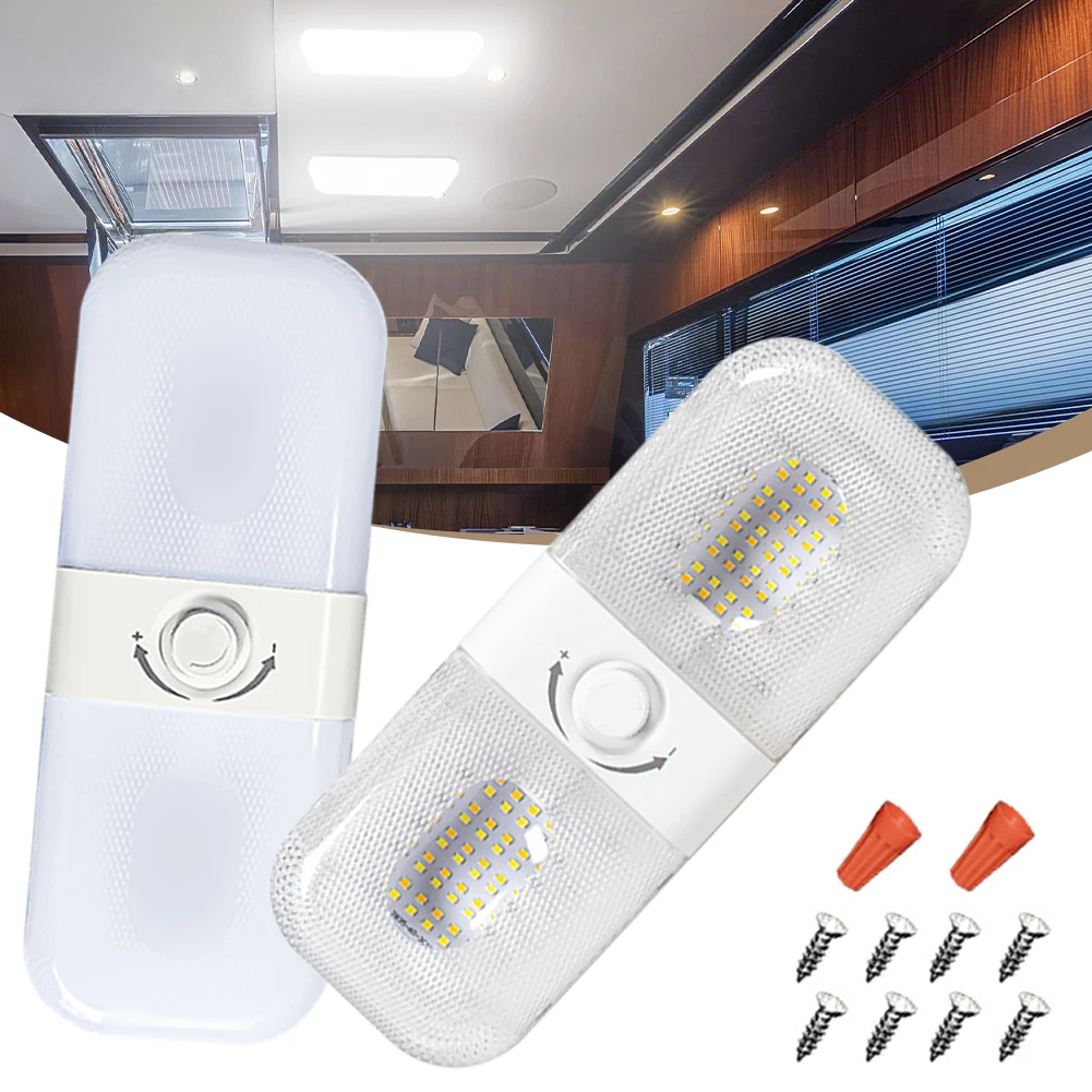

2Pcs RV Interior Light 120LED 1700LM 3 Color White Amber Dimmable Dome Light Ceiling Reading Light for RV Camper Trailers Boats
