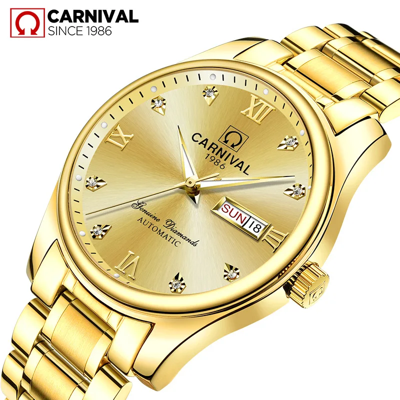 Carnival Brand Fashion Business Mechanical Watch for Men Luxury Automatic Dress Wristwatch Waterproof Luminous Relogio Masculino