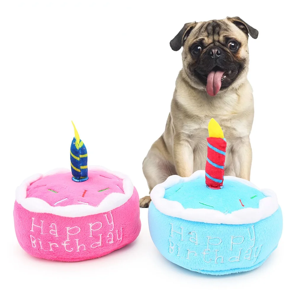 

Праздничная игрушка в виде свечи для маленького торта, игрушка для собаки, розовый и синий мягкий плюшевый торт на день рождения, жевательна...