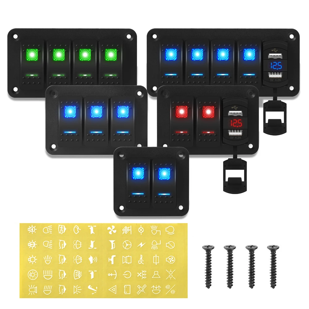 

2 3 4 5 6 8 Gang Boat Marine Switch Panel 12V Waterproof With 4.2A Dual USB Charger Socket LED Digital Voltmeter For Truck RV